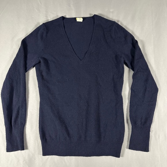 J.CREW Sweaters - J.Crew V-Neck Sweater Women Small Navy Blue Fair 100%‎ Cashmere Holes Flaw